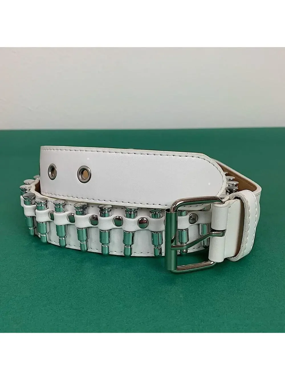 Y2k Cyber White Bullet Belt studded vintage style. Cool grunge/punk look